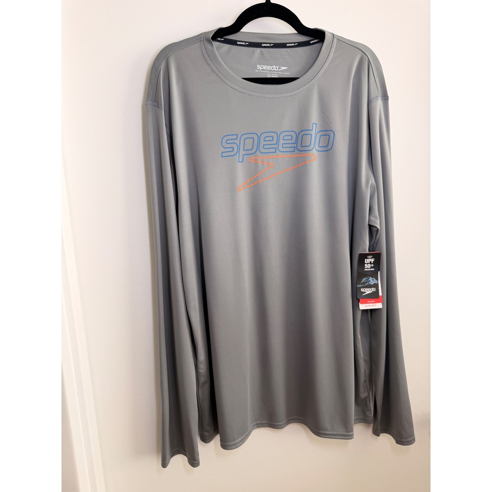 Speedo Swim Shirt Mens XL Gray NWT UPF 50+ Rash Guard Long Sleeve